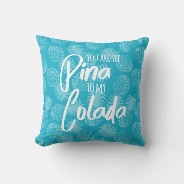 Pina Colada Hawaiian Pineapple Teal Reversible Outdoor Pillow (Front)