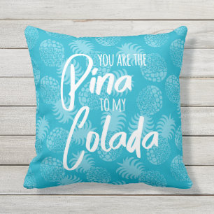 Pina Colada Hawaiian Pineapple Teal Reversible Outdoor Pillow