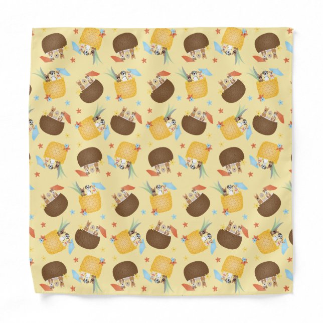 Pina Colada Pineapple Coconut Dogs Pattern Bandana (Front)