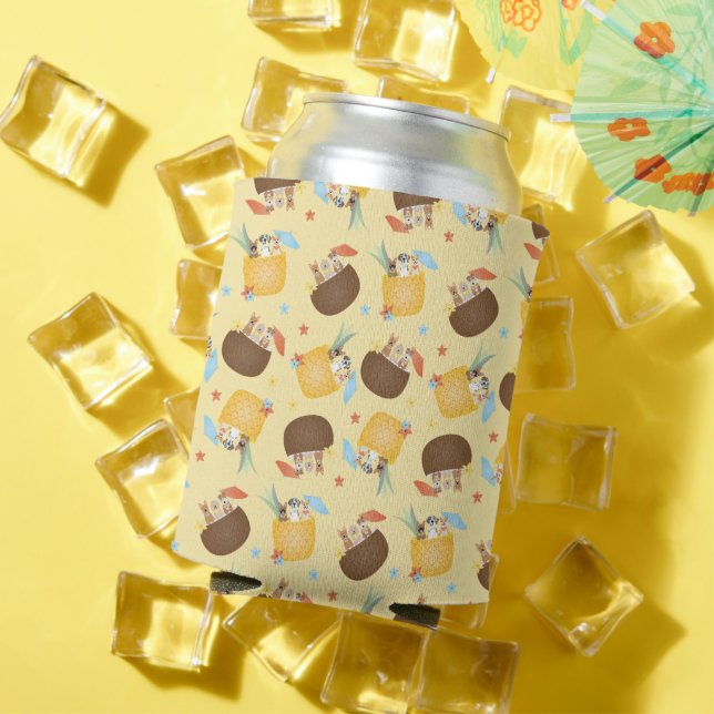 Pina Colada Pineapple Coconut Dogs Pattern Can Cooler (In Situ Summer)