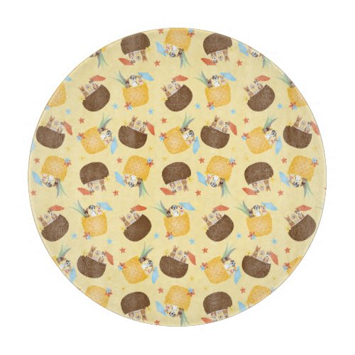 Pina Colada Pineapple Coconut Dogs Pattern Cutting Board