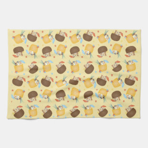 Pina Colada Pineapple Coconut Dogs Pattern Kitchen Towel