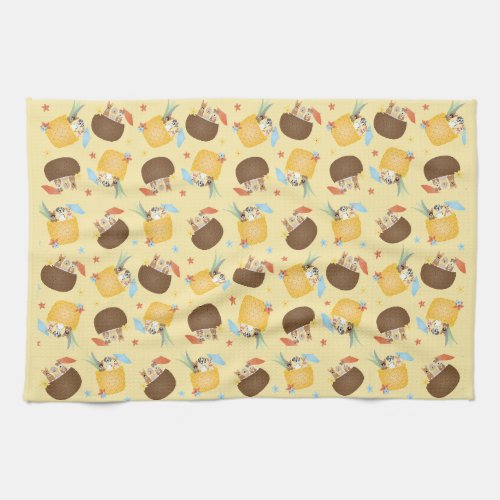 Pina Colada Pineapple Coconut Dogs Pattern Kitchen Towel