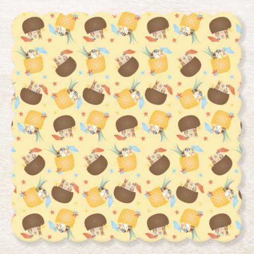 Pina Colada Pineapple Coconut Dogs Pattern Paper Coaster