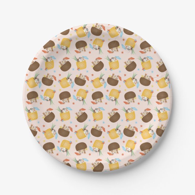 Pina Colada Pineapple Coconut Dogs Pattern Paper Plates (Front)