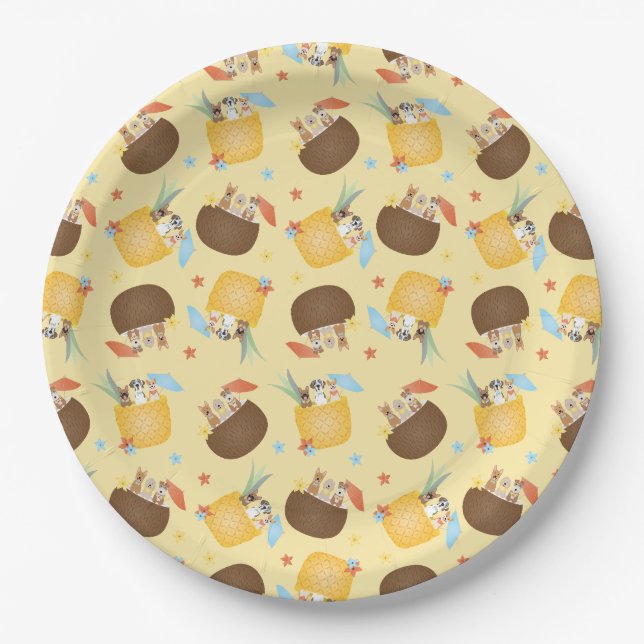 Pina Colada Pineapple Coconut Dogs Pattern Paper Plates (Front)