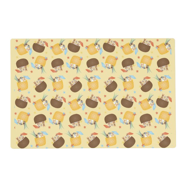 Pina Colada Pineapple Coconut Dogs Pattern Placemat (Front)