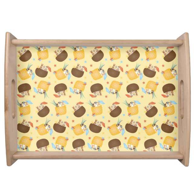 Pina Colada Pineapple Coconut Dogs Pattern Serving Tray (Front)