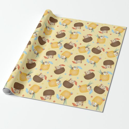 Pina Colada Pineapple Coconut Dogs Pattern Wrapping Paper