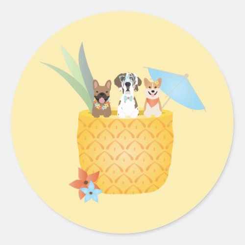 Pina Colada Pineapple Dogs Classic Round Sticker