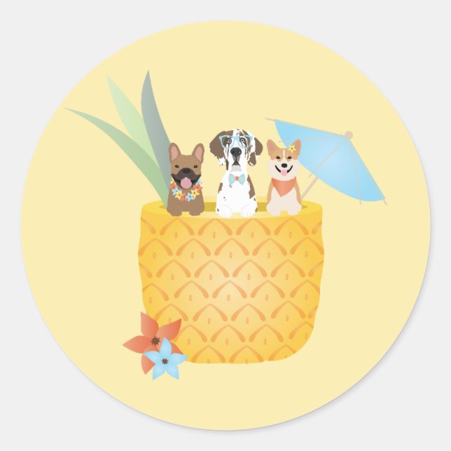 Pina Colada Pineapple Dogs Classic Round Sticker (Front)