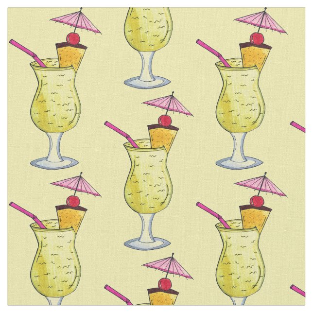Piña Colada Puerto Rican Tropical Cocktail Drink Fabric (Close Up)