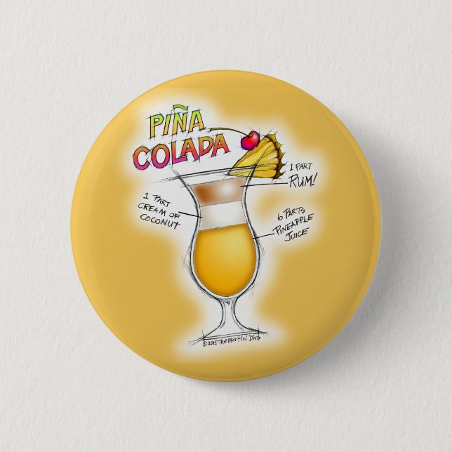 PINA COLADA RECIPE COCKTAIL ART BUTTON (Front)