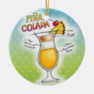 PINA COLADA RECIPE COCKTAIL ART CERAMIC ORNAMENT