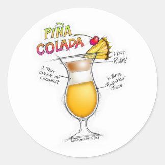 PINA COLADA RECIPE COCKTAIL ART CLASSIC ROUND STICKER