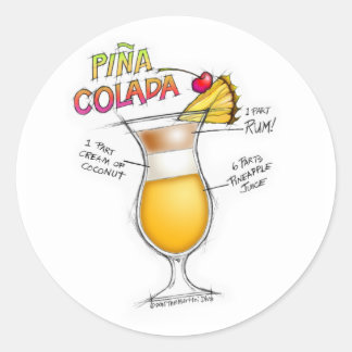 PINA COLADA RECIPE COCKTAIL ART CLASSIC ROUND STICKER