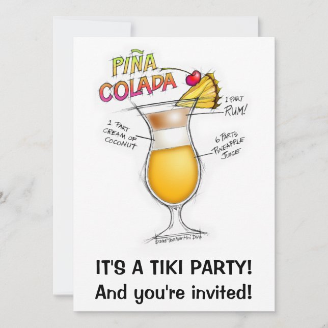 PINA COLADA RECIPE COCKTAIL ART INVITATION (Front)