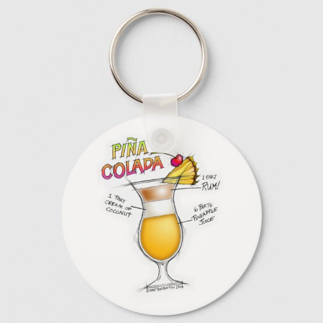 PINA COLADA RECIPE COCKTAIL ART KEYCHAIN (Front)