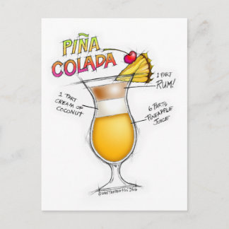 PINA COLADA RECIPE COCKTAIL ART POSTCARD
