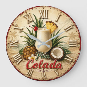 Piña Colada Tropical Beach Cocktail Summer Bar  Large Clock
