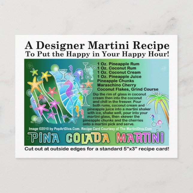 Pina Colada Tropical Martini Recipe Postcard (Front)