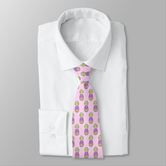 Pina Colata Hawaiian Pineapple Two-Sided Printed Neck Tie (Tied)