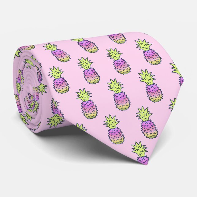 Pina Colata Hawaiian Pineapple Two-Sided Printed Neck Tie (Rolled)