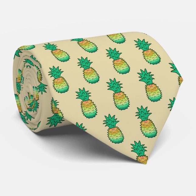 Pina Colata Hawaiian Pineapple Two-Sided Printed Neck Tie (Rolled)