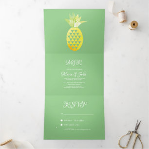 Pina Watercolor Pineapple Fruit Tropic Wedding Tri-Fold Invitation