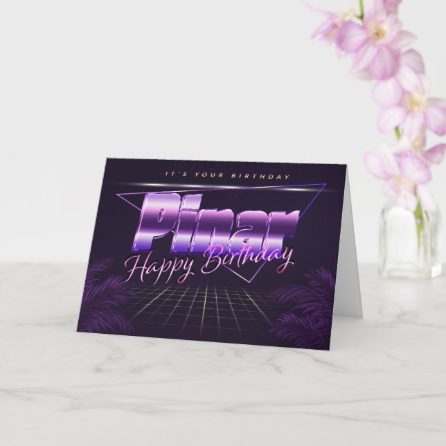 Pinar last name first name lilac retro card birthd (Orchid)