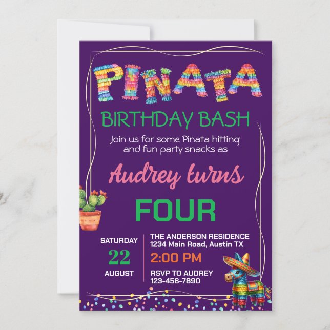 Pinata Birthday Bash Invitation (Front)