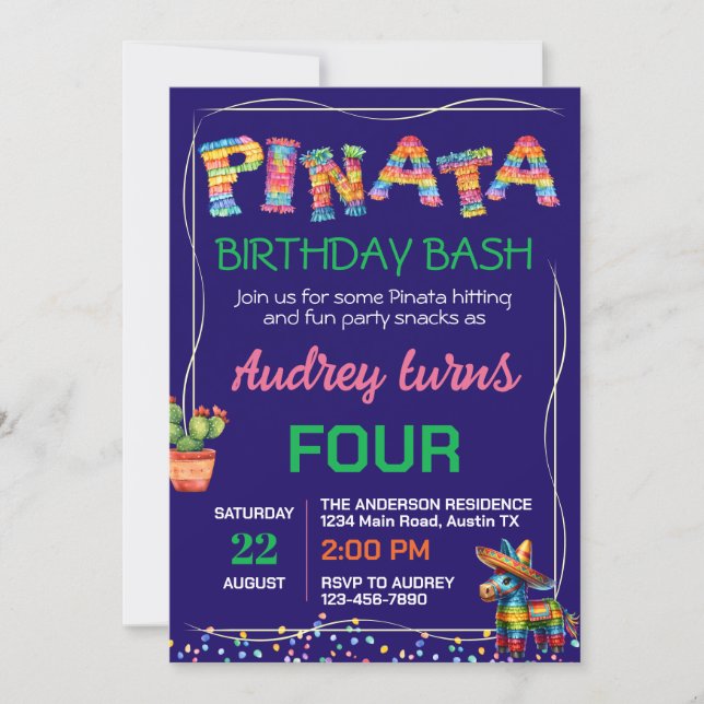 Pinata Birthday Bash Invitation (Front)