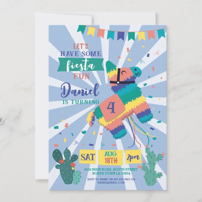 Piñata Birthday Party Blue Fiesta Kids Mexican  Invitation (Front)