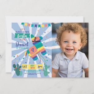 Piñata Birthday Party Blue Fiesta Mexican Photo Invitation