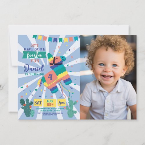 Piata Birthday Party Blue Fiesta Mexican Photo Invitation