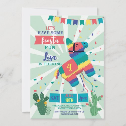 Piata Birthday Party Fiesta Girl Boy Mexican  Invitation
