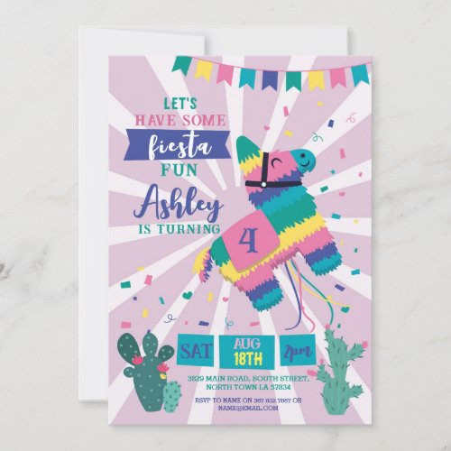 Piata Birthday Party Pink Fiesta Girls Mexican  Invitation