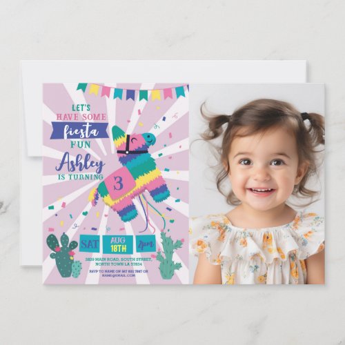 Piata Birthday Party Pink Fiesta Mexican Photo Invitation