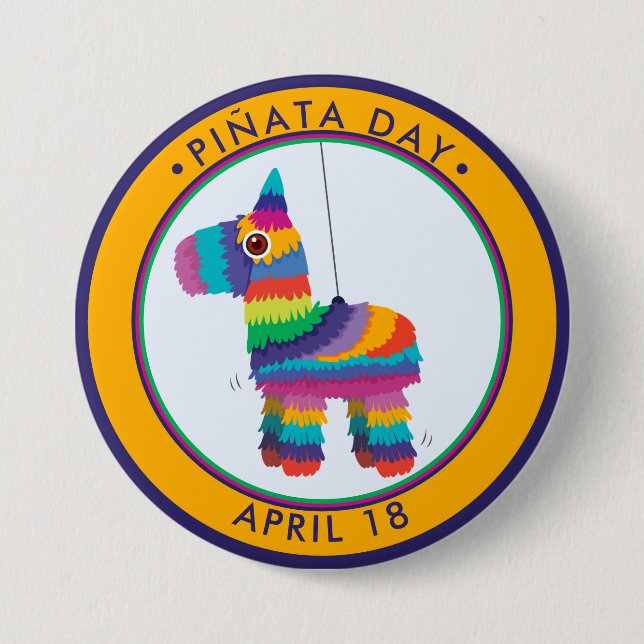 Pinata Day, cartoon donkey piñata Button (Front)
