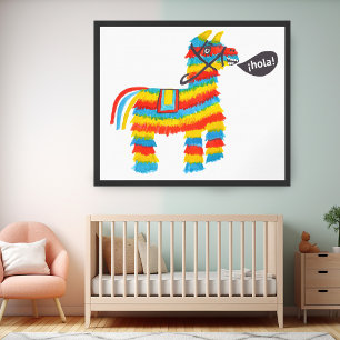 Piñata Donkey HOLA Watercolor Art Poster