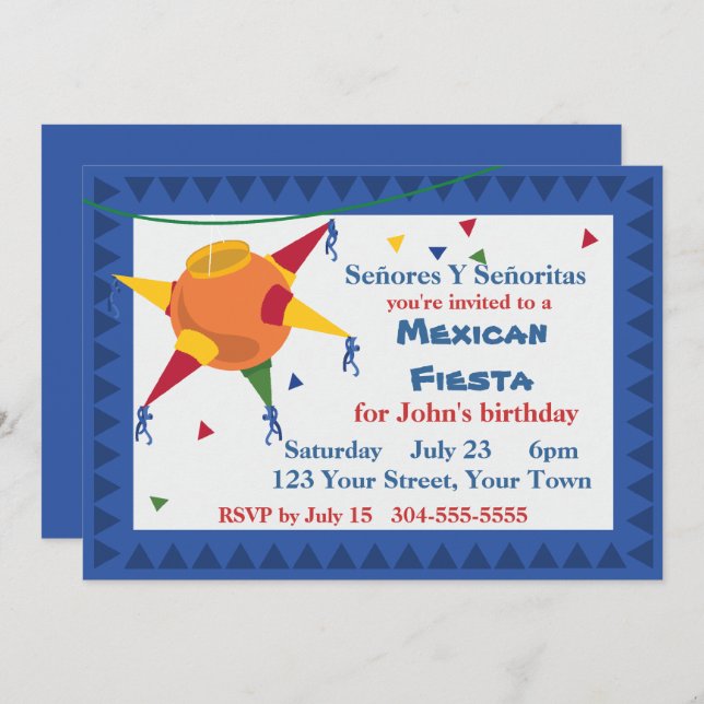 Pinata Mexican Fiesta Party Invitation (Front/Back)