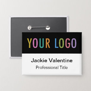 Pinback Button Name Badge with Logo Black Name Tag