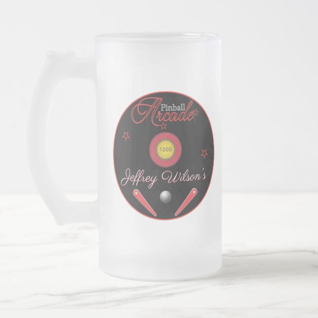 Pinball Arcade Drinkware Frosted Beer Glass Mug (Left)