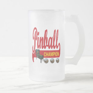 Pinball Champion Frosted Glass Beer Mug