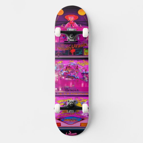 Pinball Lady Pink Monaco Mansion Skateboard