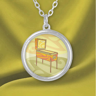 Pinball machine silver plated necklace