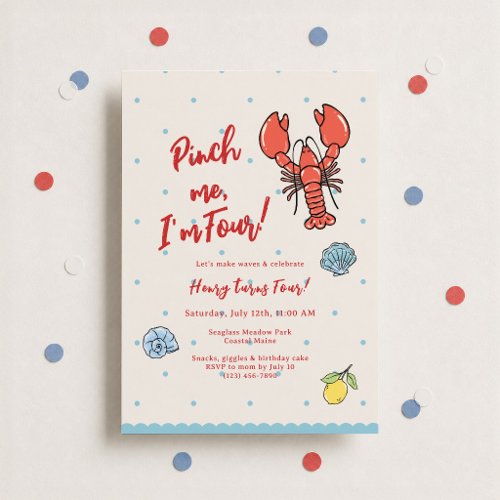Pinch Me I’m Four Lobster 4th Birthday Invitation