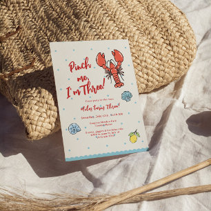 Pinch Me I’m Three Lobster 3rd Birthday Invitation
