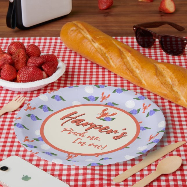 "Pinch Me! I'm One" Coastal Lobster Birthday  Paper Plates (Picnic)