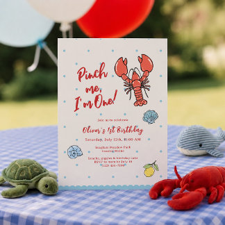 Pinch Me I'm One Lobster 1st Birthday Invitation